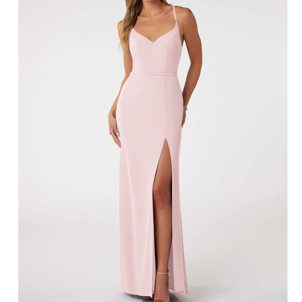 AZAZIE Sheath Pleated Chiffon Floor-Length Dress Blushing Pink